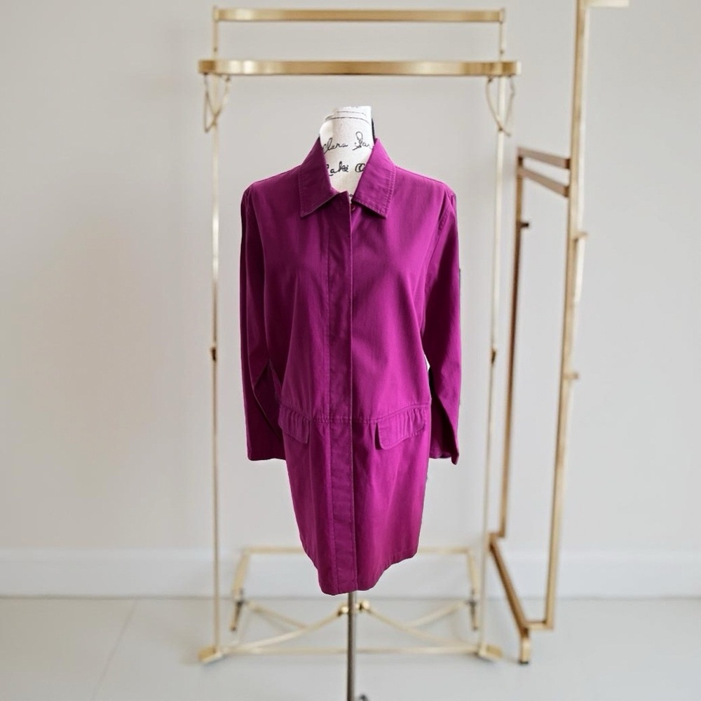 Denim&Co Plum Button Down Denim Trench Coat Knee-Length Design - Size M